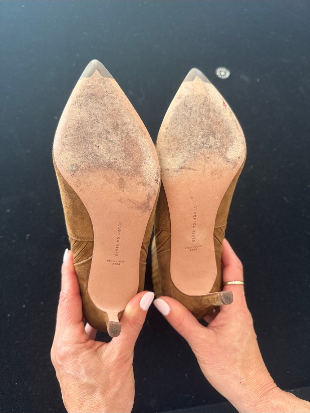 Veronica Beard Cognac Suede Pointed-Toe Stiletto Ankle Boots - Picture 5 of 6